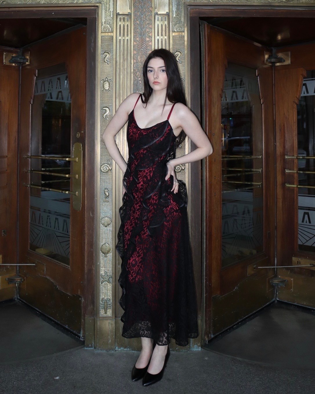 Physalia black lace luxury womenswear dress with sculptural silhouette