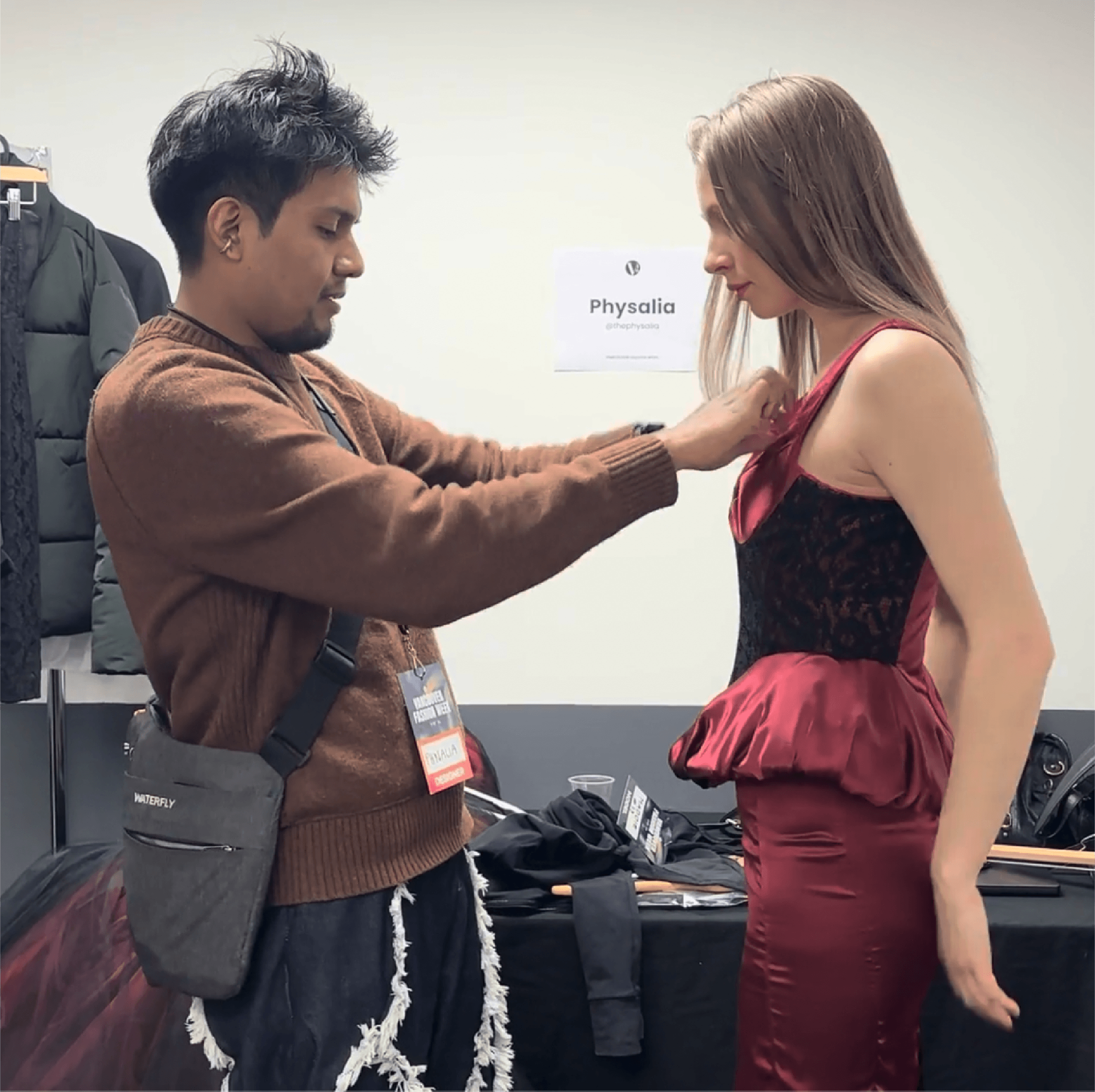 Physalia FASTIGIUM FW26 look backstage at Vancouver Fashion Week